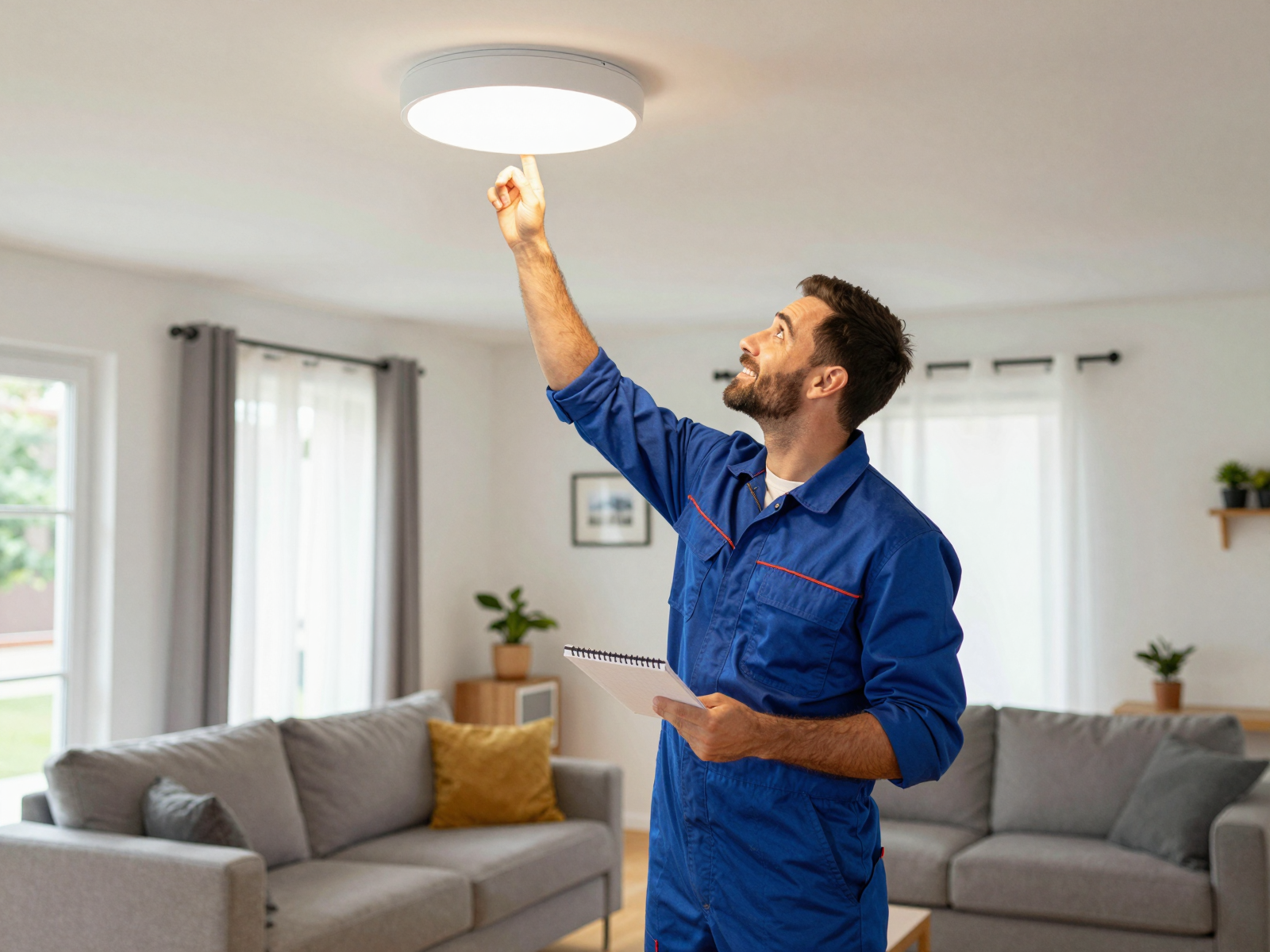 Electrician completing lighting installation